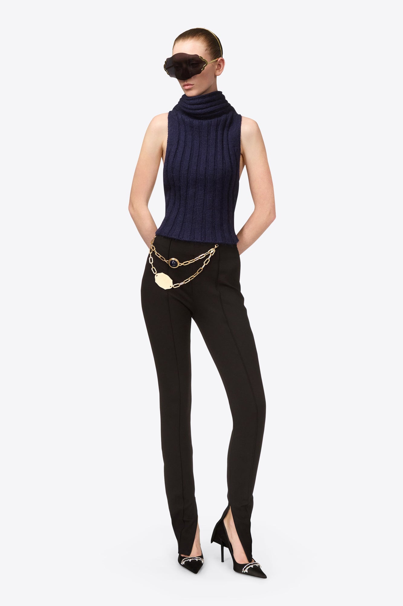 Sleeveless Twisted Knit Top | Midnight Blue