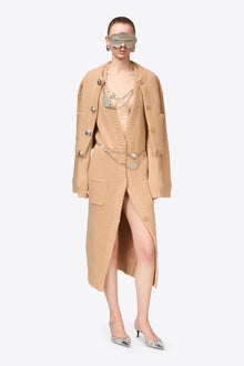 Gemstone Necklace Maxi Cardigan | Light Beige