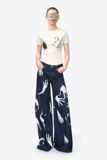 Handprint Wide Leg Jean | Dark Blue