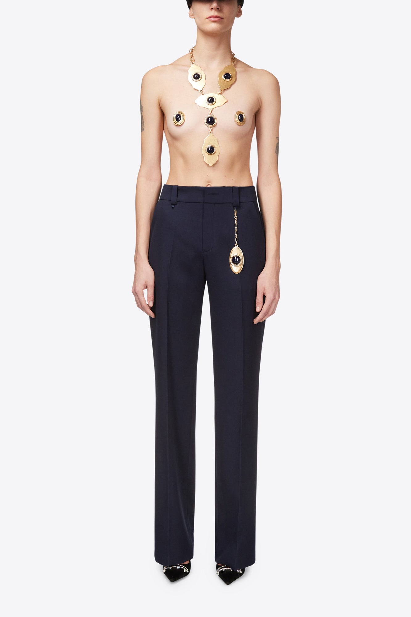 Chain Plate Straight Leg Trouser | Midnight Blue