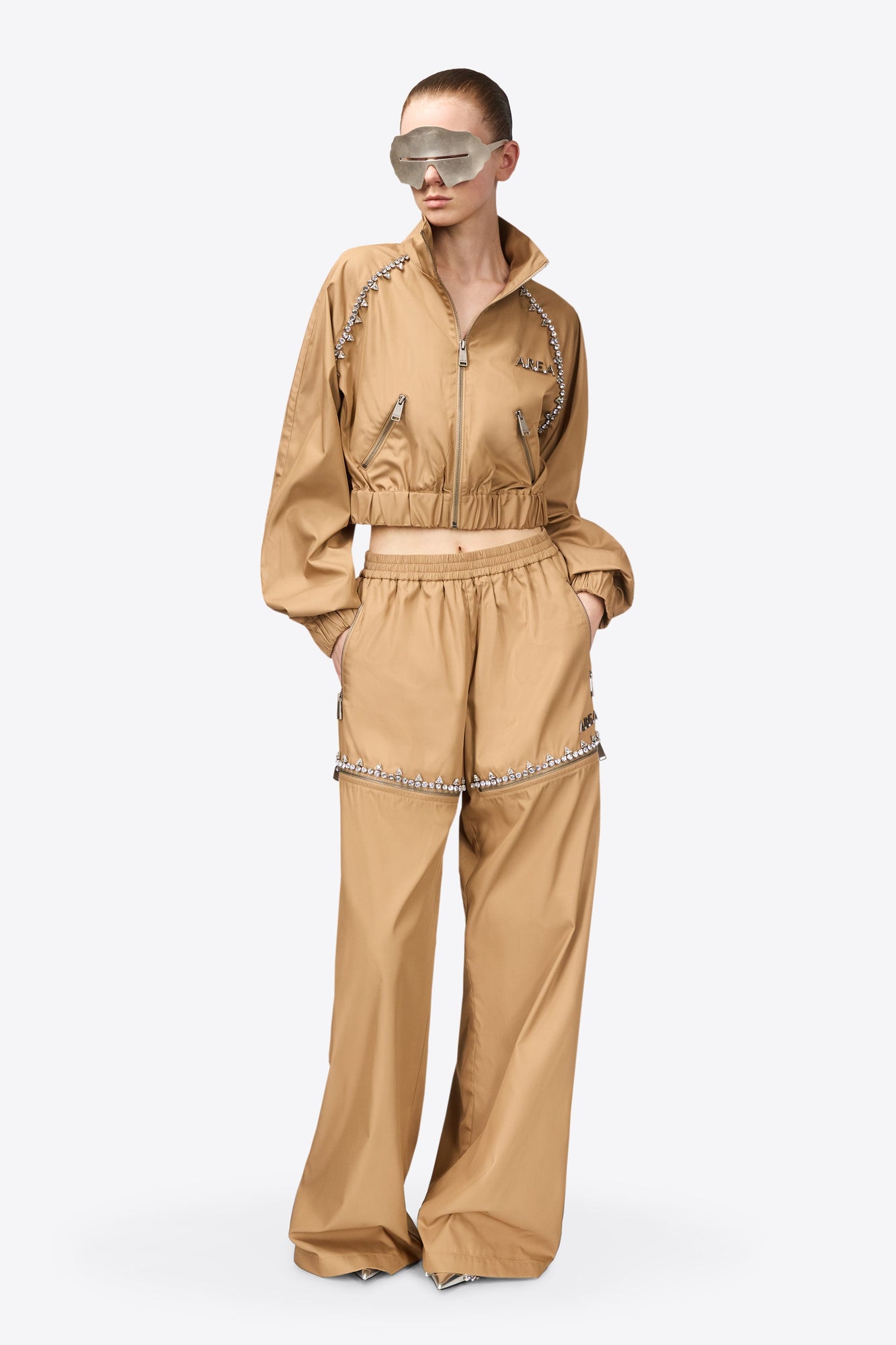 Crystal Trim Track Jacket | Camel