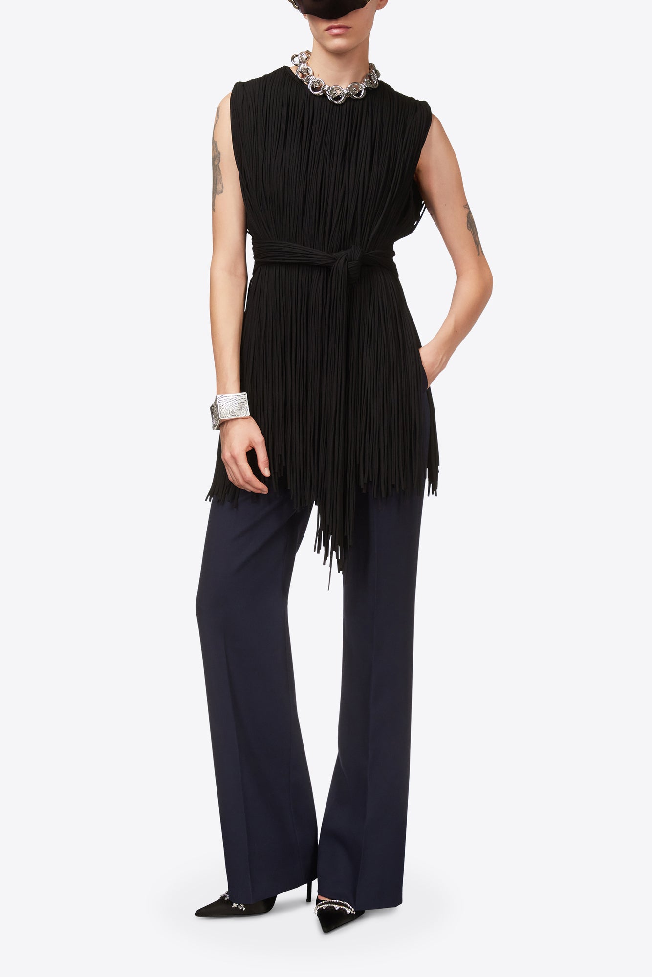 Sleeveless Fringe Top | Black