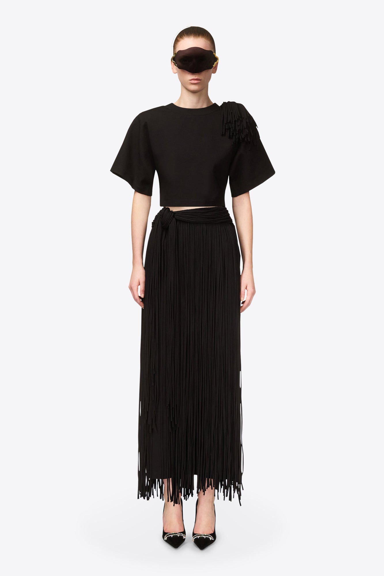 Fringe Midi Skirt | Black