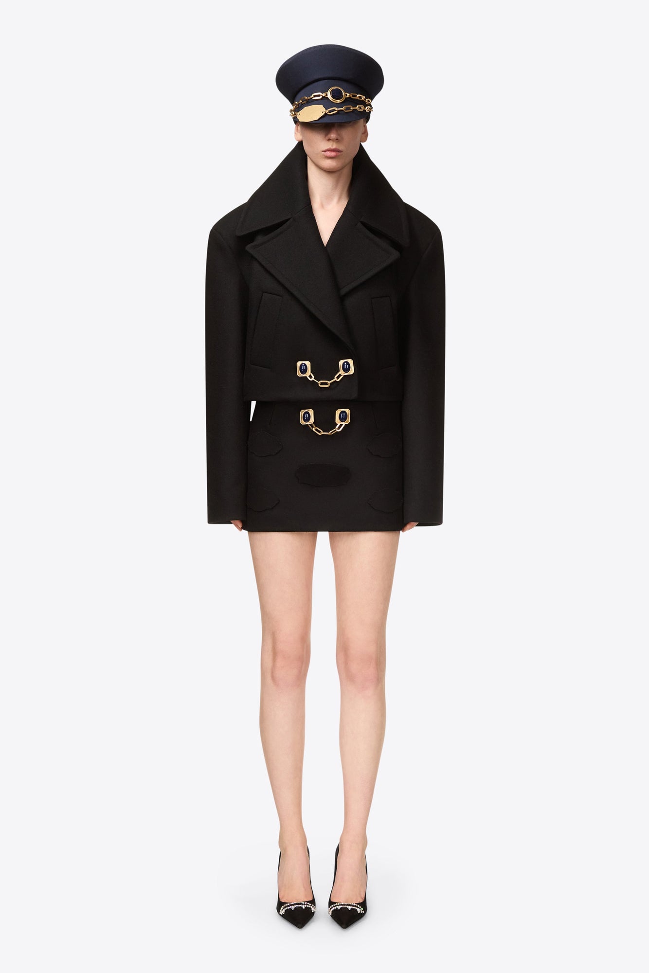 Gemstone Button Mini Skirt | Black