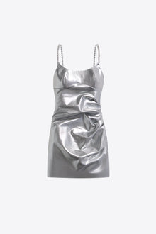 Crystal Strap Metallic Mini Dress | Silver