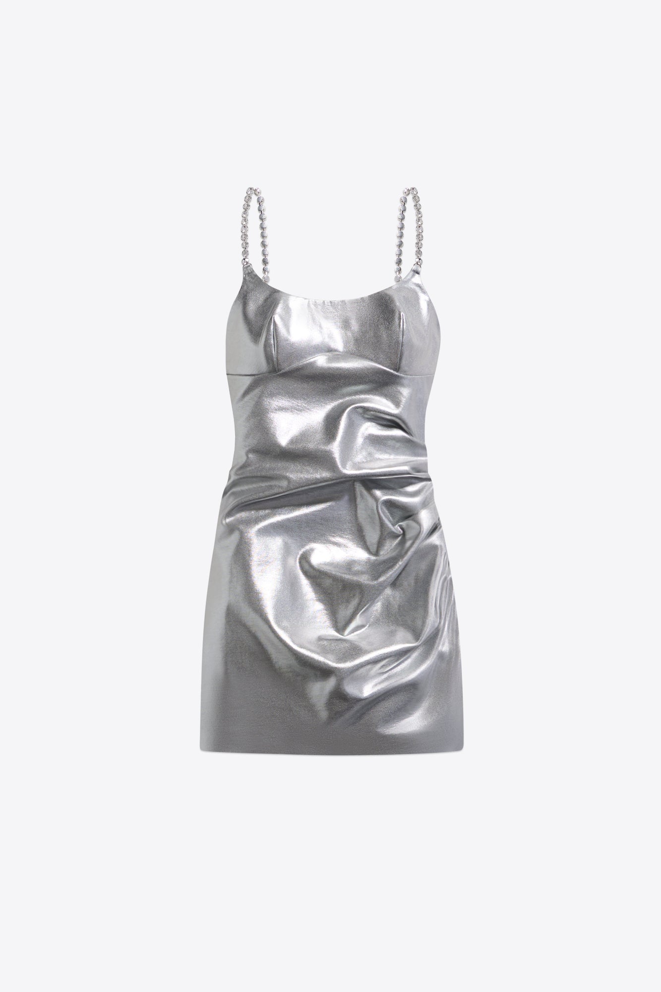 Crystal Strap Metallic Mini Dress | Silver