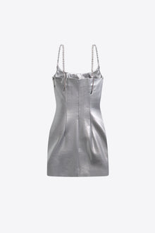 Crystal Strap Metallic Mini Dress | Silver