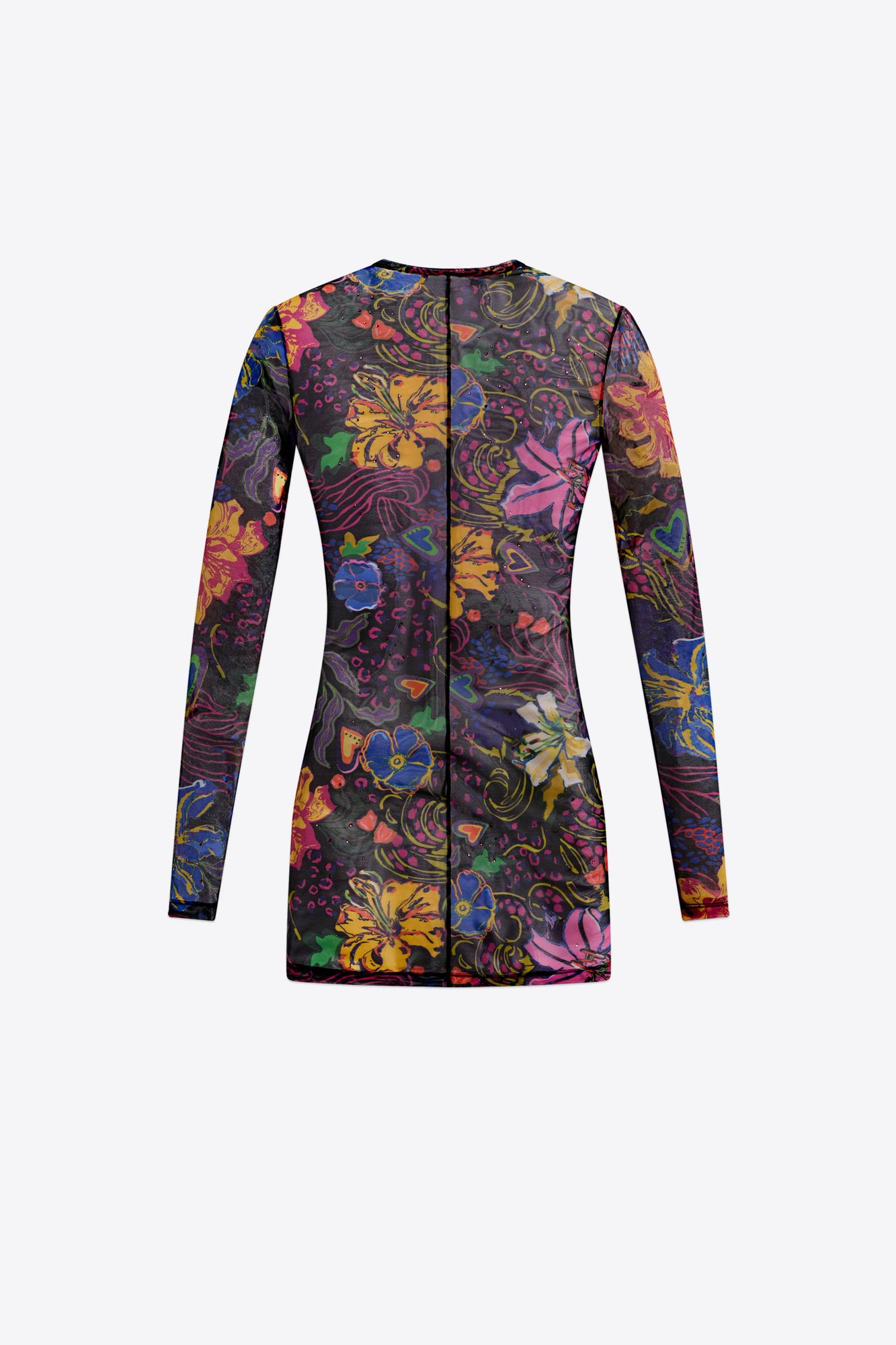 Hotfix Printed Tulle Long Sleeve Mini Dress | Multi