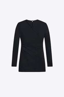 Crystal Cluster Draped Long Sleeve Mini Dress | Black