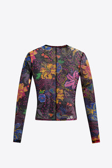 Hotfix Printed Tulle Long Sleeve Top | Multi