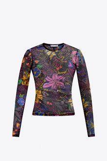 Hotfix Printed Tulle Long Sleeve Top | Multi