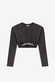 Crystal Cluster Long Sleeve Cropped T-Shirt | Charcoal