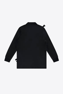 Allover Crystal Embellished Bow Long Sleeve Polo | Washed Black