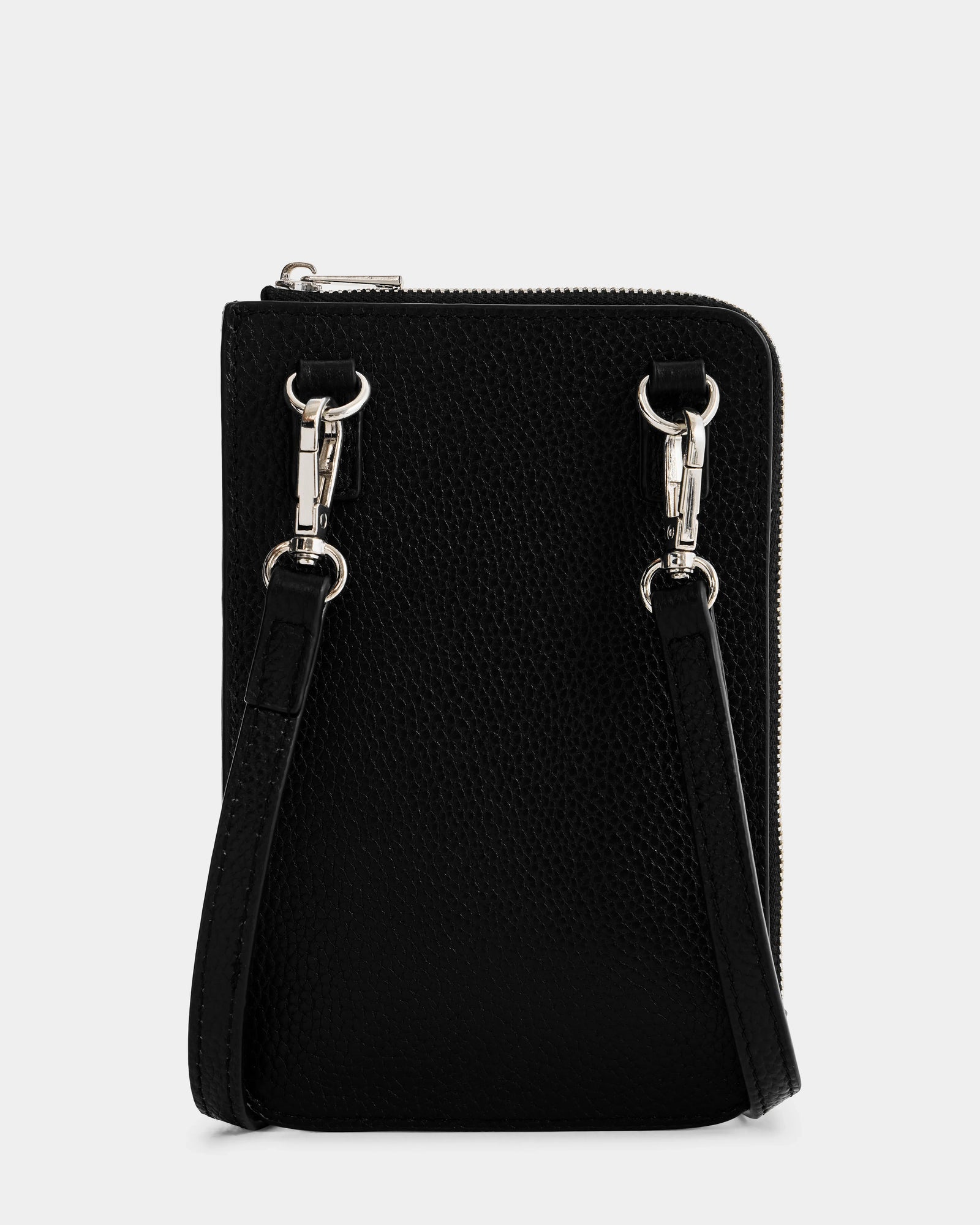 The Rudsak CELYN - L325514 Black is a small black pebbled leather women’s crossbody with silver hardware and a detachable strap, displayed against a plain light background.
