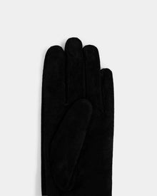 The Rudsak FLORA - L425542 Black women’s suede glove is displayed on a white background, showing the palm side and part of this stylish winter accessory.