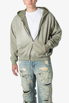 Faded Basic Zip Up Hoodie | Washed Olive