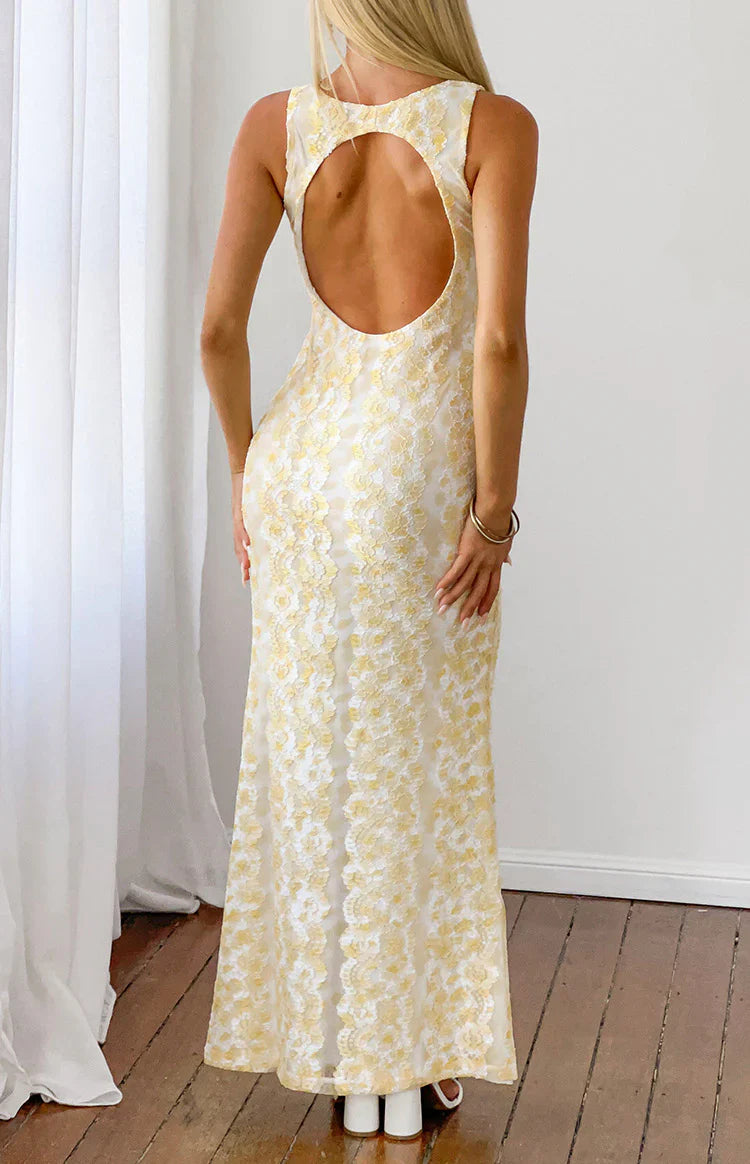 Farida Yellow Lace Maxi Dress | Beginning Boutique