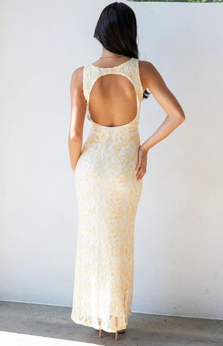 yellow lace maxi dress Farida Yellow Lace Maxi Dress