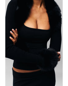Faux Fur Knit Bolero | Black