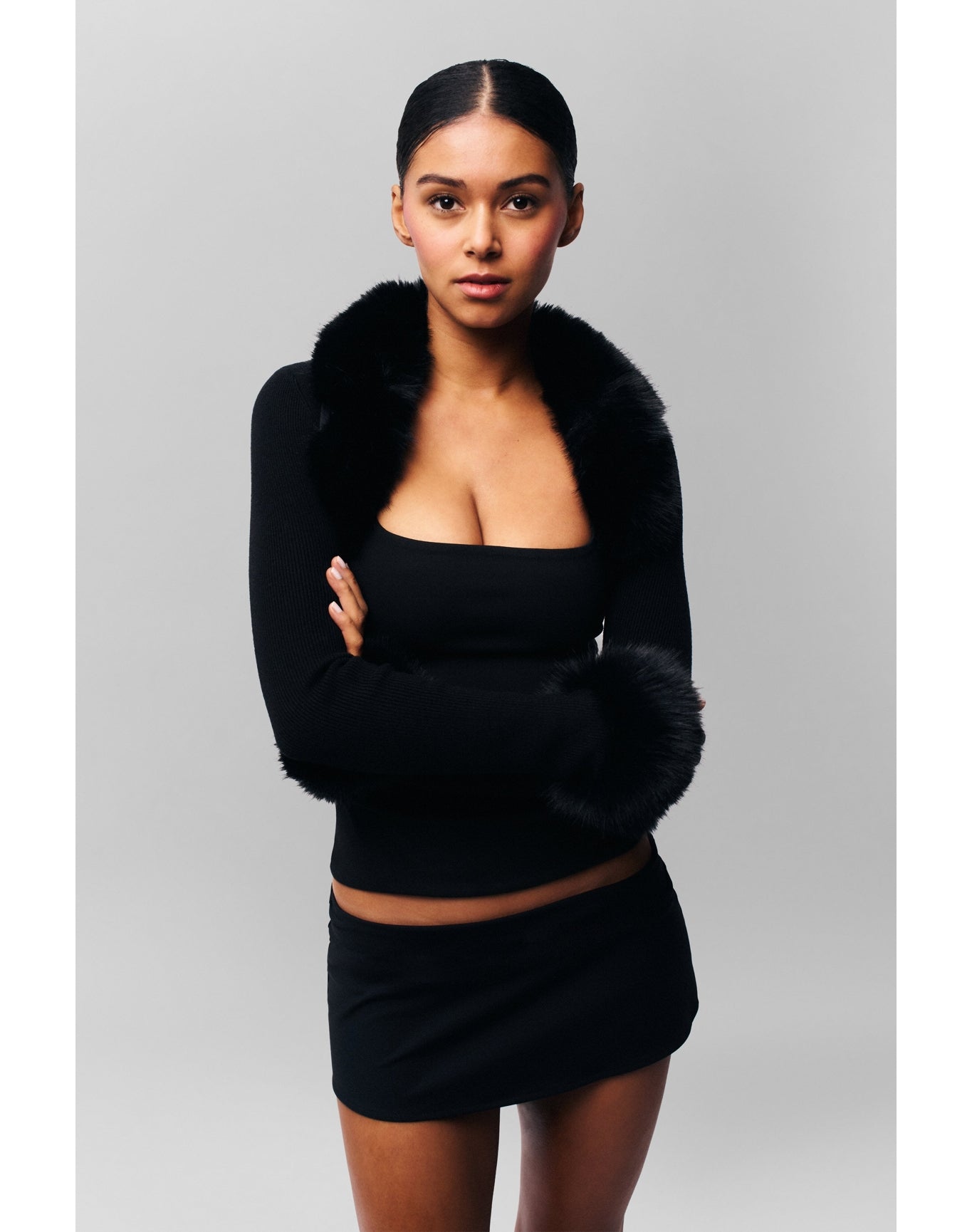 Faux Fur Knit Bolero | Black