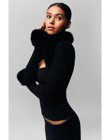Faux Fur Knit Bolero | Black