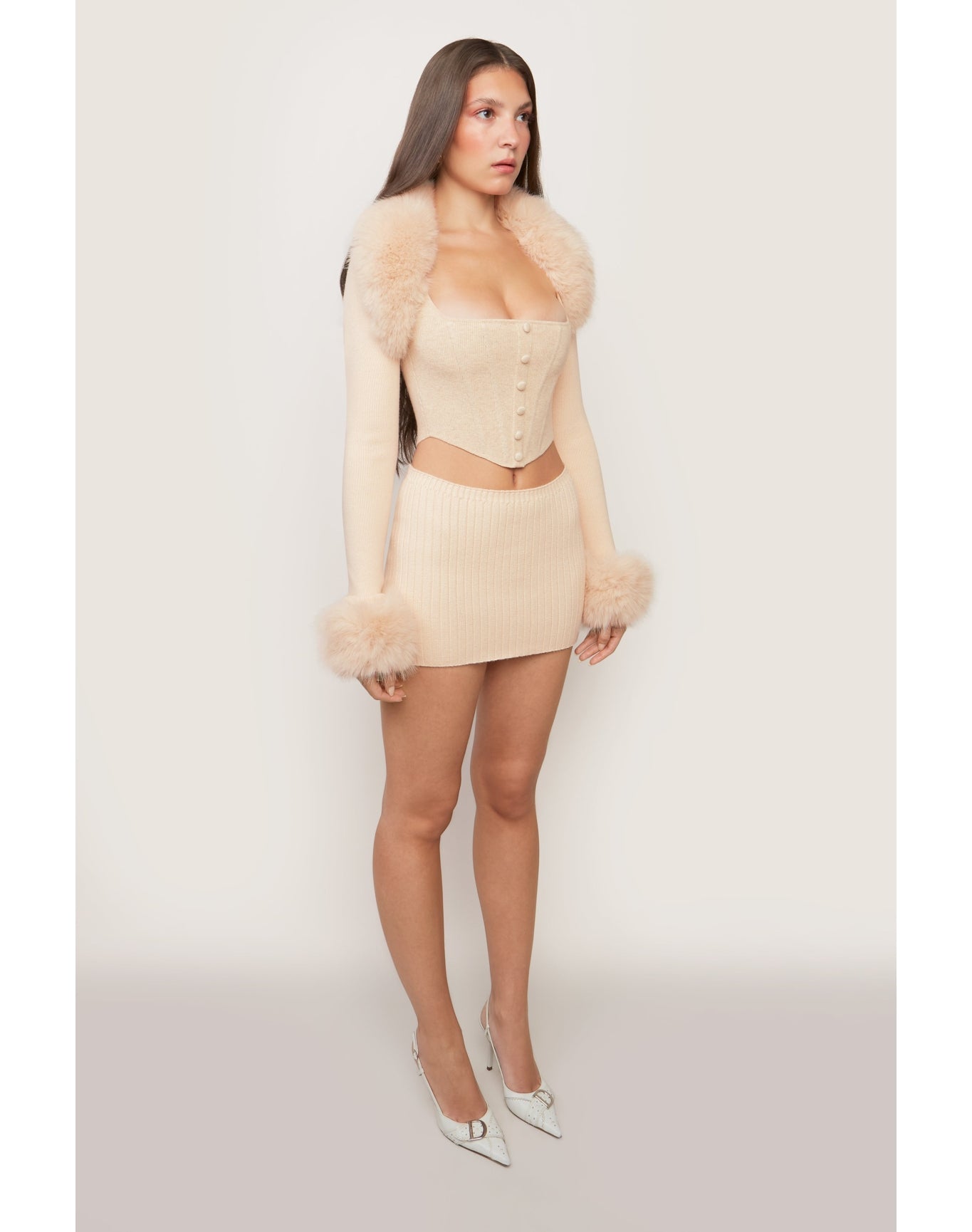 Faux Fur Knit Bolero | Cream