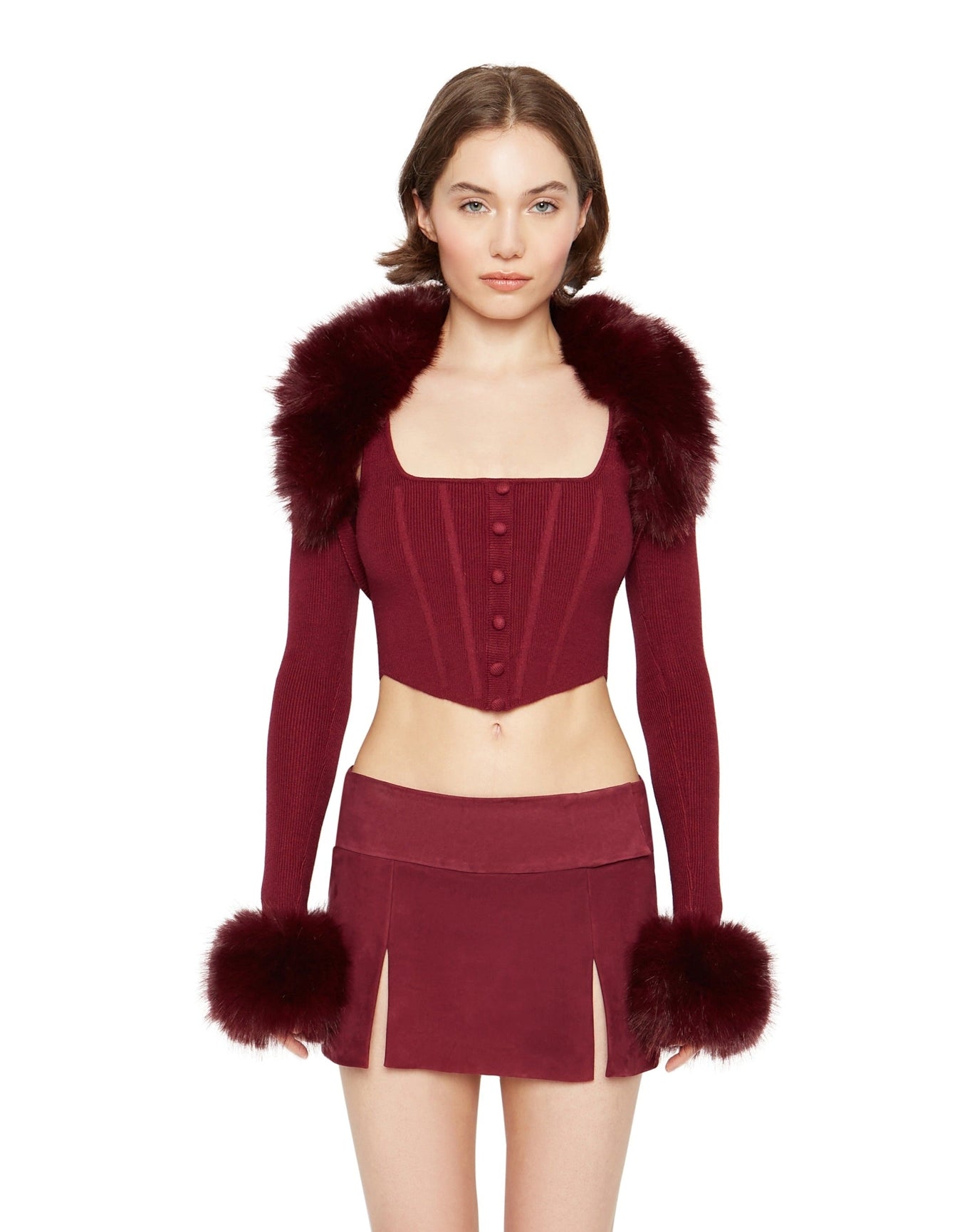 Faux Fur Knit Bolero | Maroon