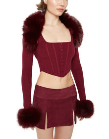 Faux Fur Knit Bolero | Maroon