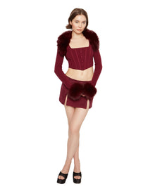 Faux Fur Knit Bolero | Maroon