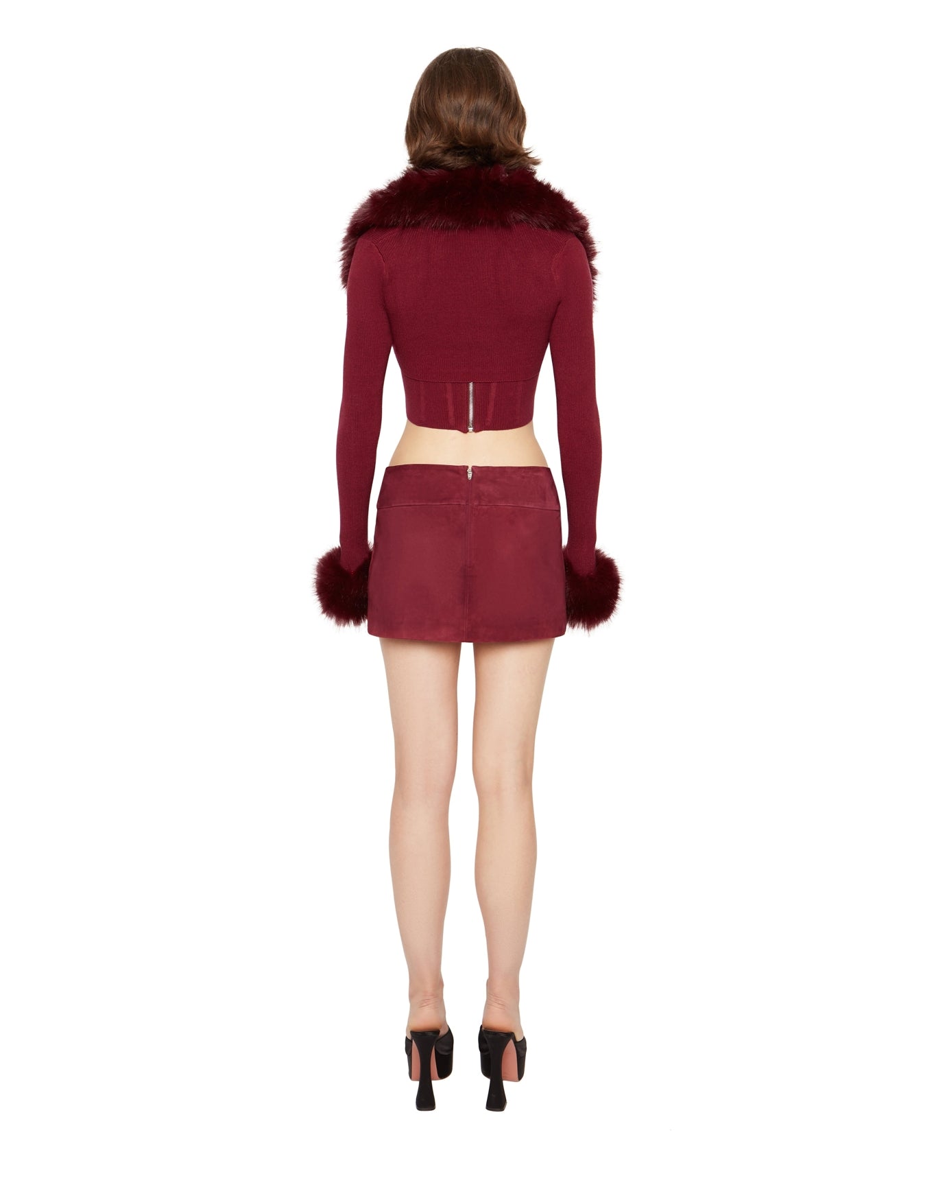 Faux Fur Knit Bolero | Maroon