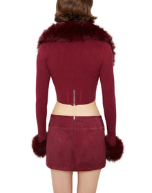 Faux Fur Knit Bolero | Maroon