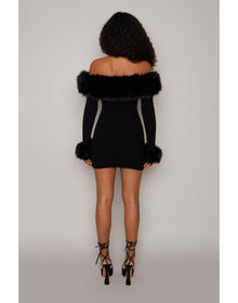 Faux Fur Off The Shoulder Mini Dress | Black