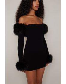 Faux Fur Off The Shoulder Mini Dress | Black