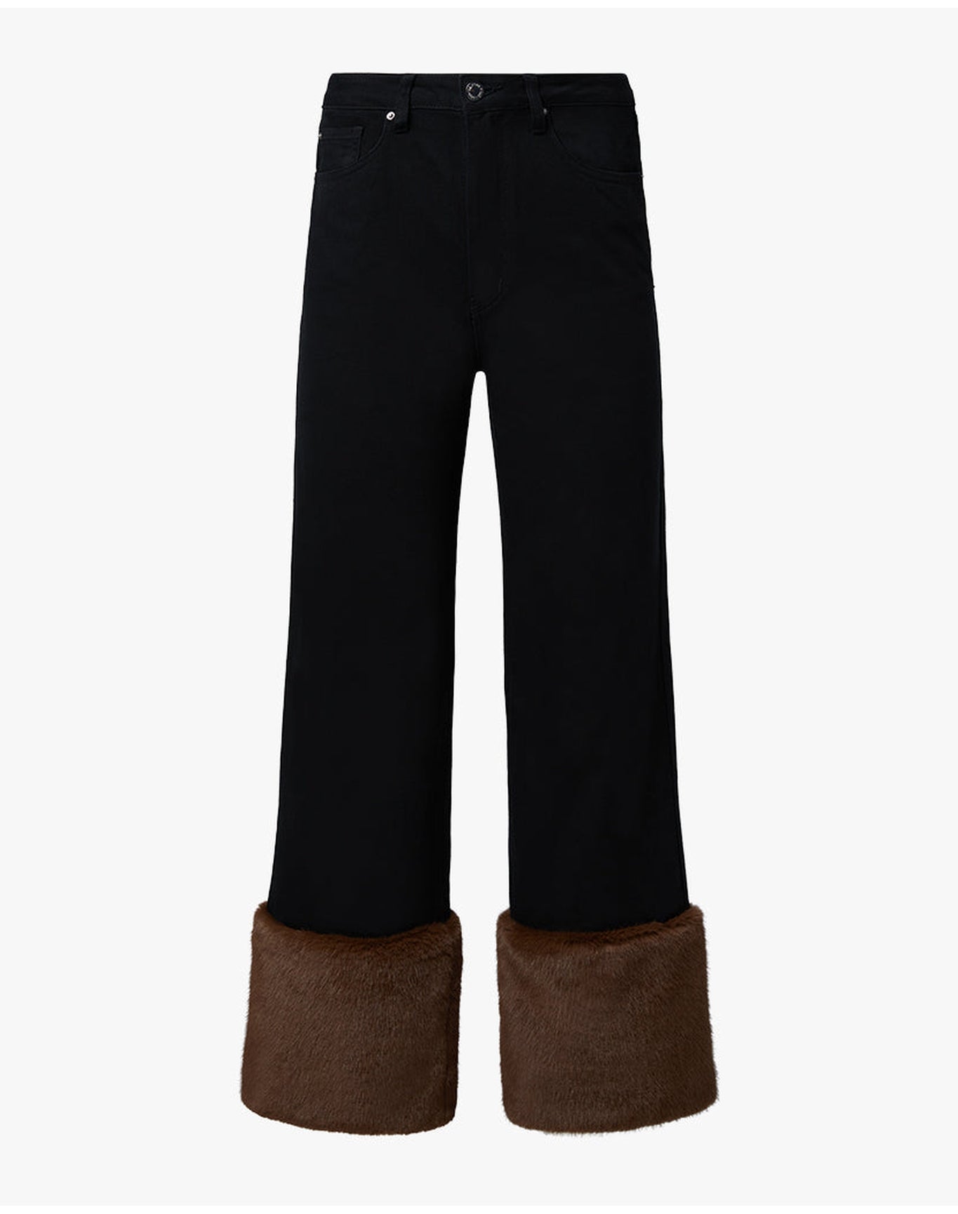 Faux Fur Straight Leg Jean | Black
