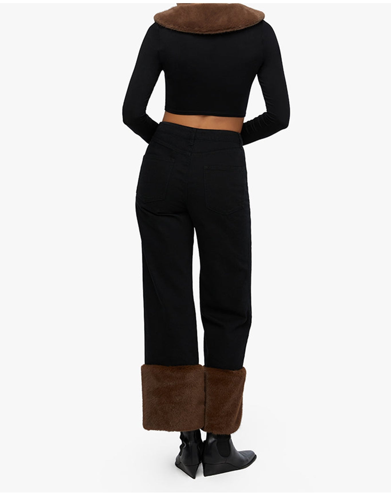 Faux Fur Straight Leg Jean | Black
