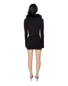 Faux Fur Tie Cardigan | Black