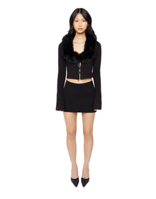 Faux Fur Tie Cardigan | Black
