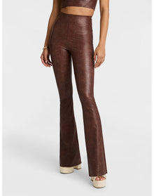 Faux Leather Animal Flared Legging | Brown Croc