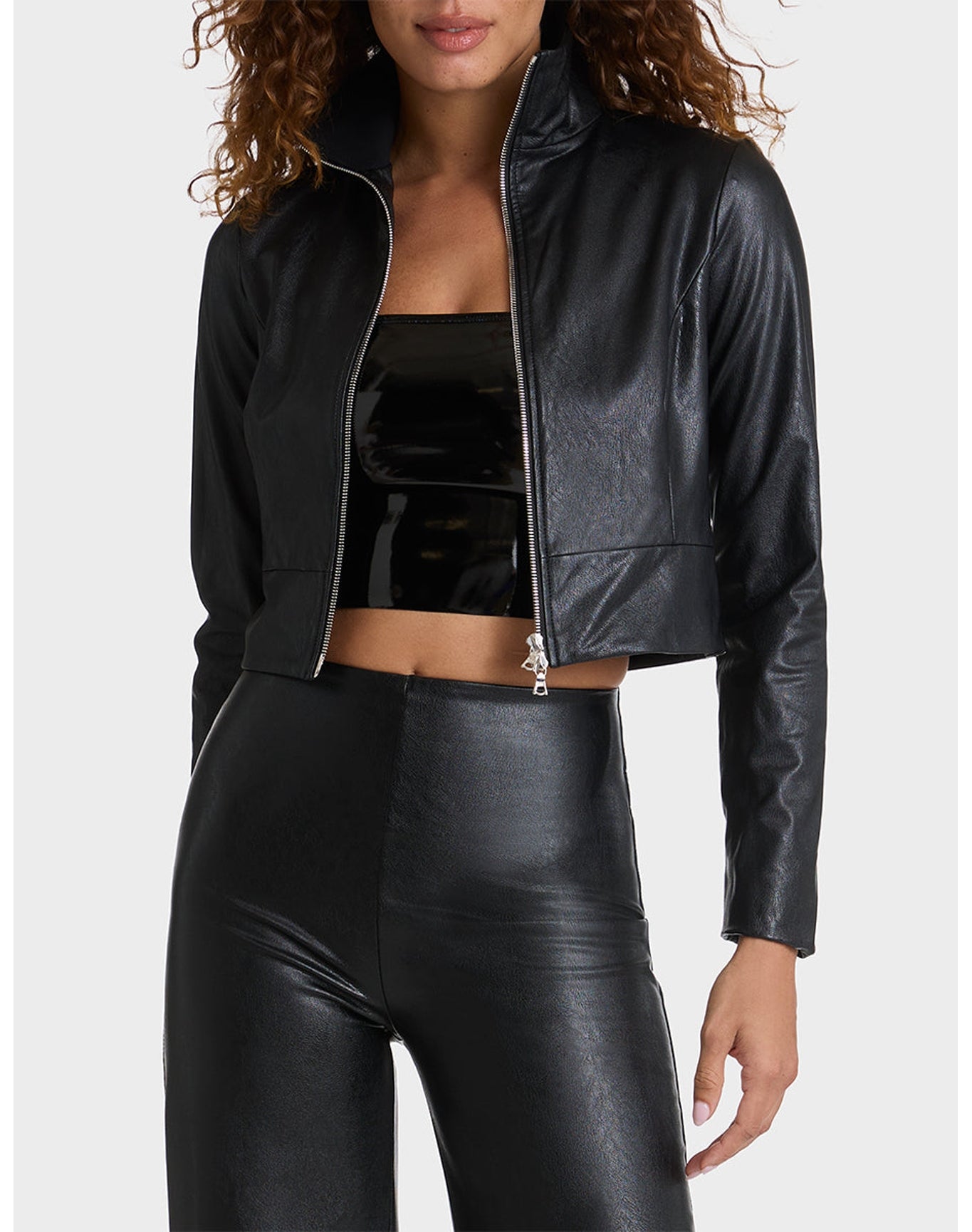 Faux Leather Cropped Biker Jacket | Black