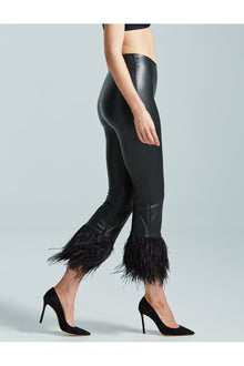 Faux Leather Feather Crop Flare | Black