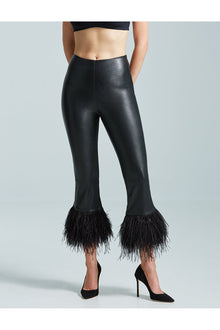 Faux Leather Feather Crop Flare | Black