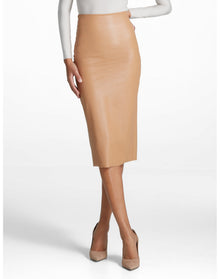 Faux Leather Midi Skirt | Camel