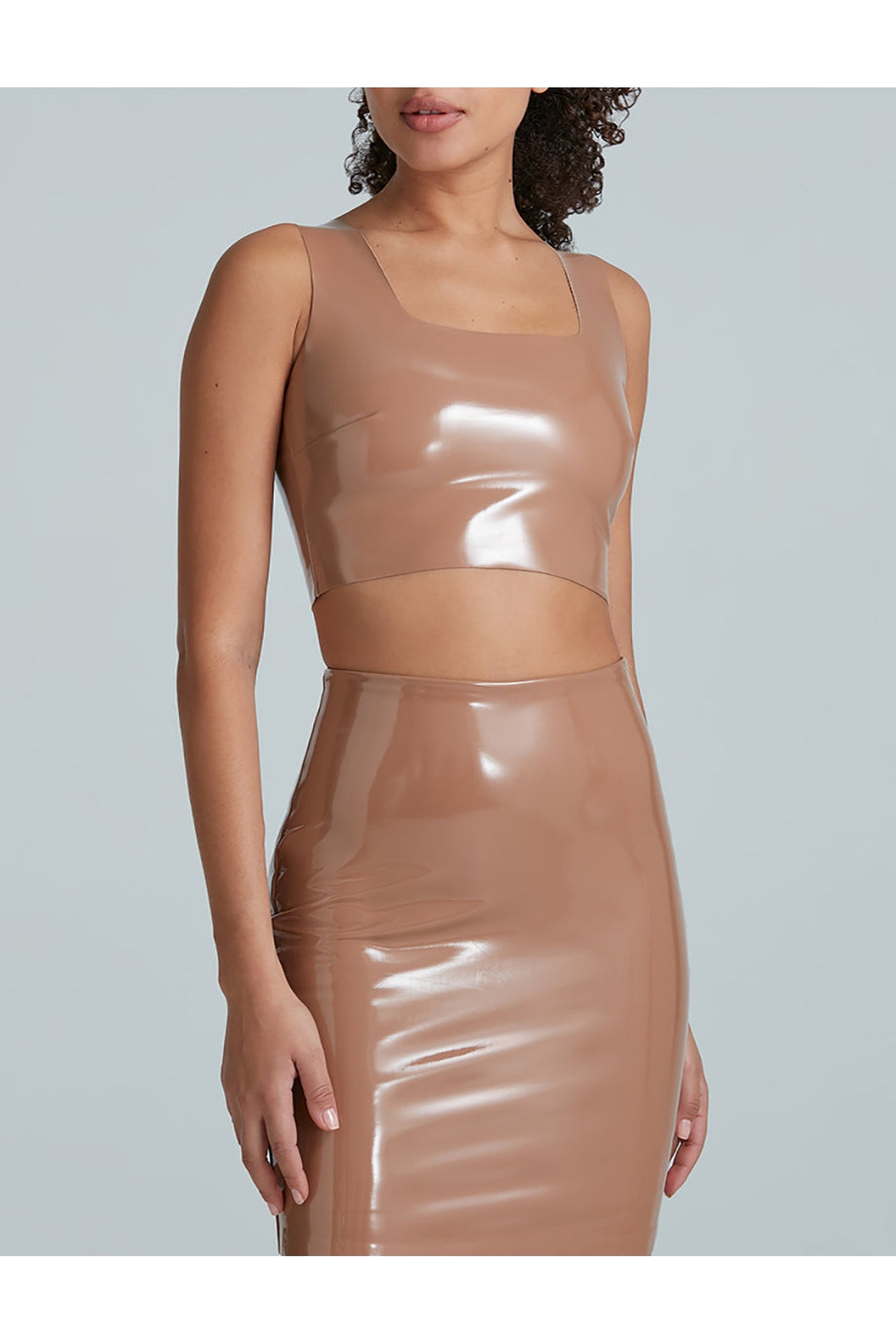 Faux Patent Leather Crop Top | Cocoa