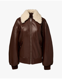 Faux Sherpa Collar Bomber Jacket | Brown