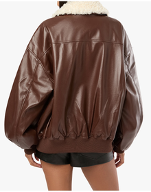 Faux Sherpa Collar Bomber Jacket | Brown