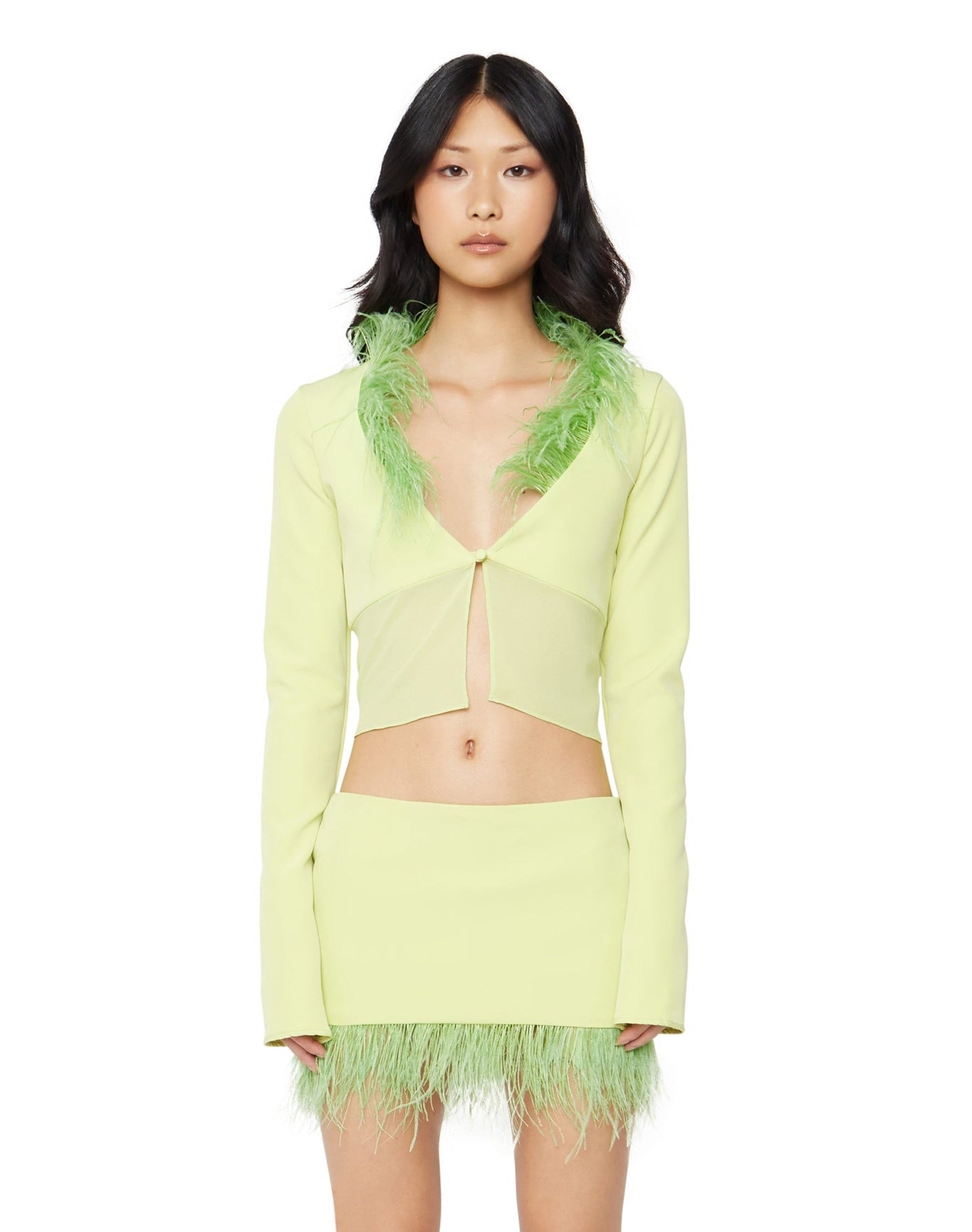 Feather Trim Button Top | Lime