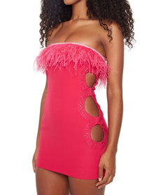Feather Trim Embellished Cut-Out Dress | Rouge