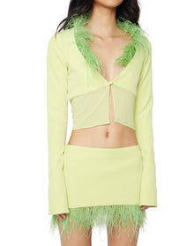 Feather Trim Mini Skirt | Lime