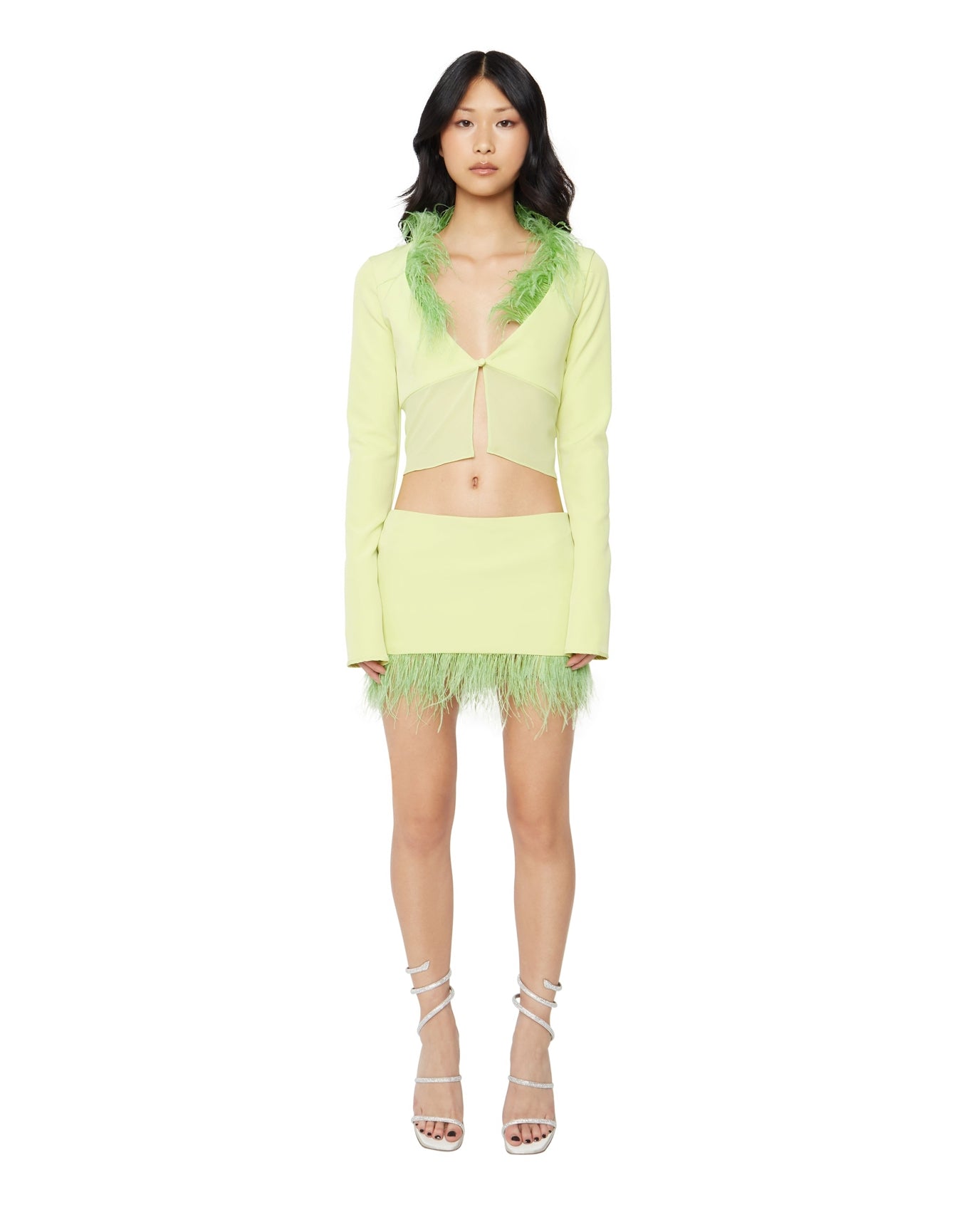 Feather Trim Mini Skirt | Lime