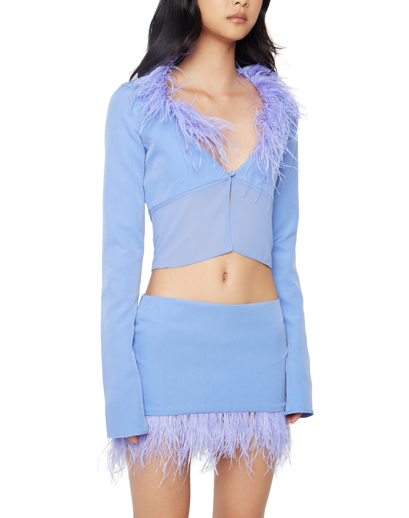Feather Trim Mini Skirt | Periwinkle